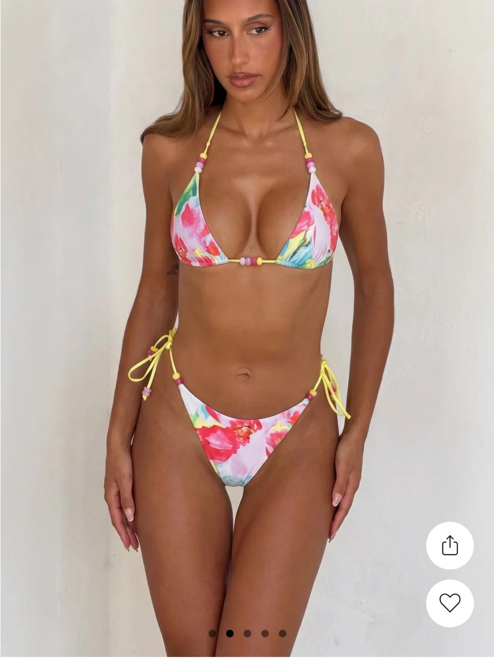 Tiger Mist Yellow Floral Tie-Side Bikini- reversible